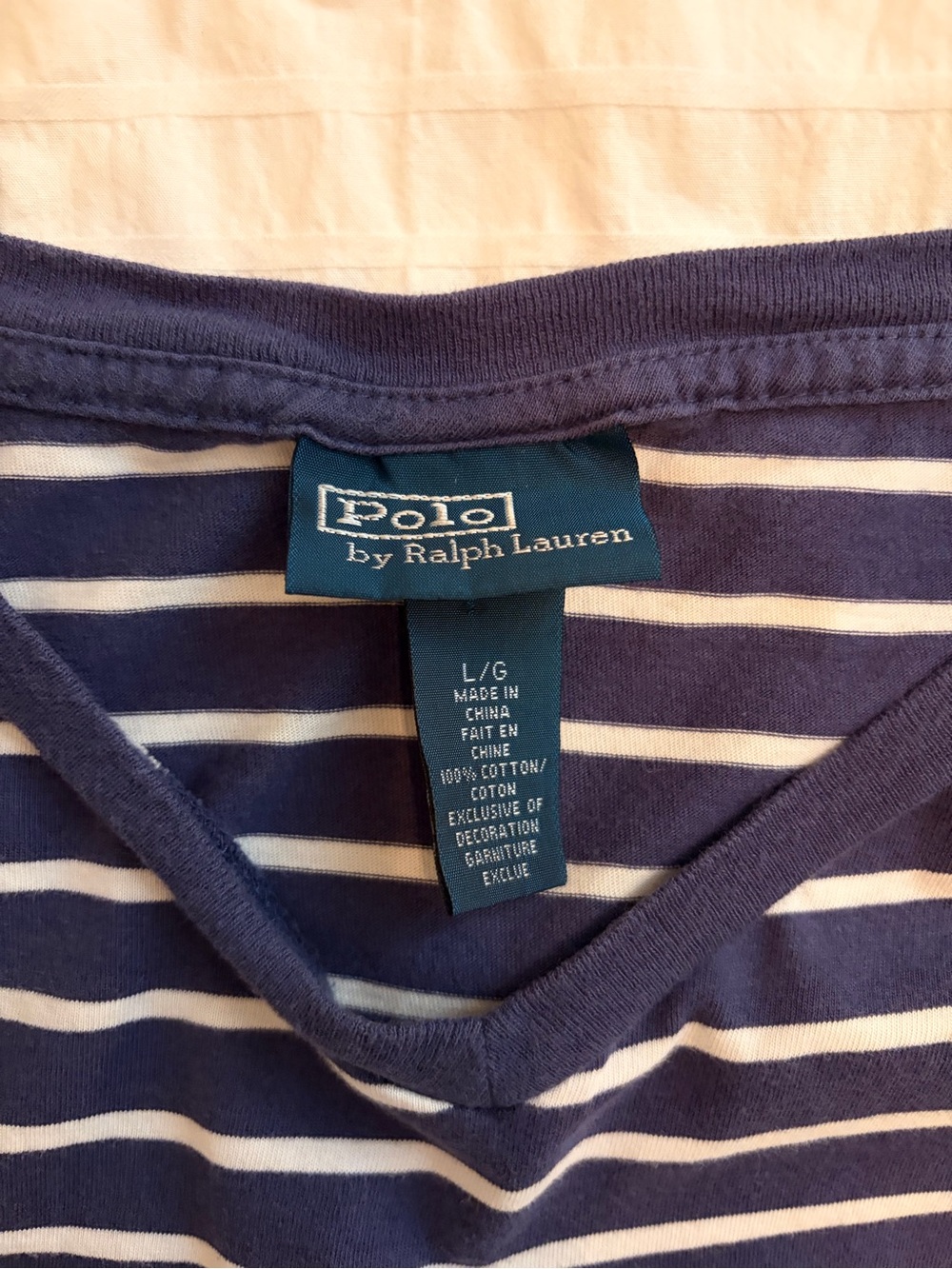 Polo Ralph Lauren Vintage V-Neck Short Sleeve Tee - Navy and White Striped
